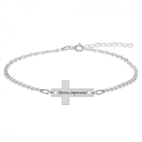 Bratara argint cruciulita 16 mm - personalizata cu text